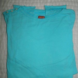 Zooey Turquoise Long Sleeve Cotton Tee Shirt w/button Detail , M